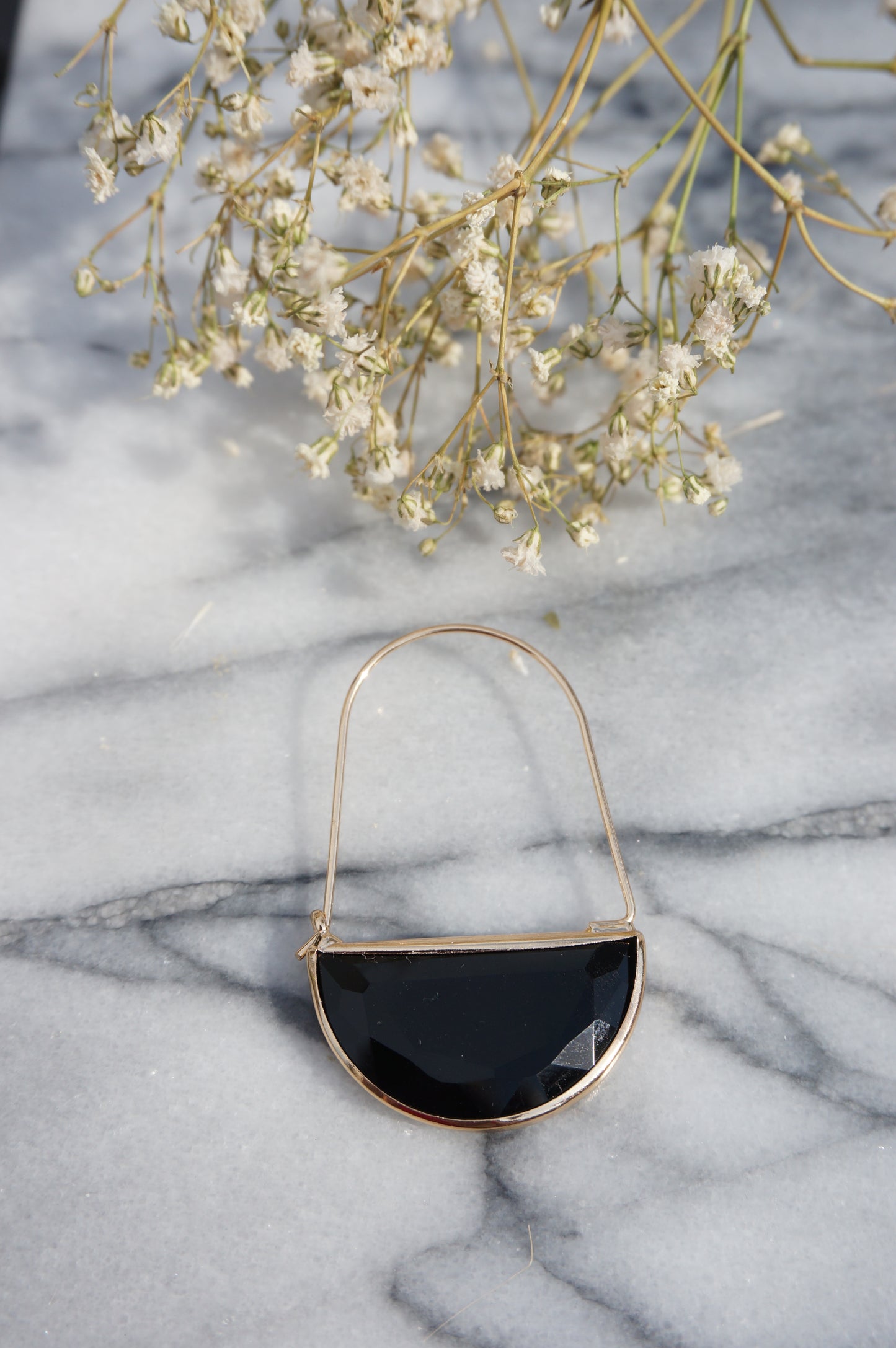 Glass Half Moon Hoop Earrings / Black Brown Clear / Geometric Hoop Earrings