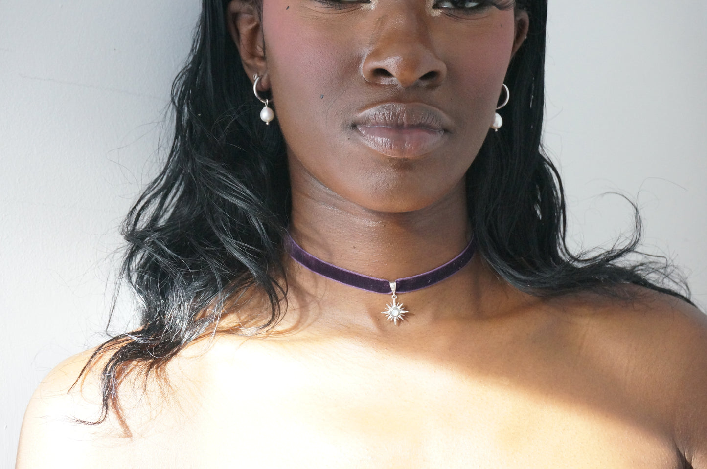 Sun Black/Purple Stretch Velvet Choker / Gold Silver Choker