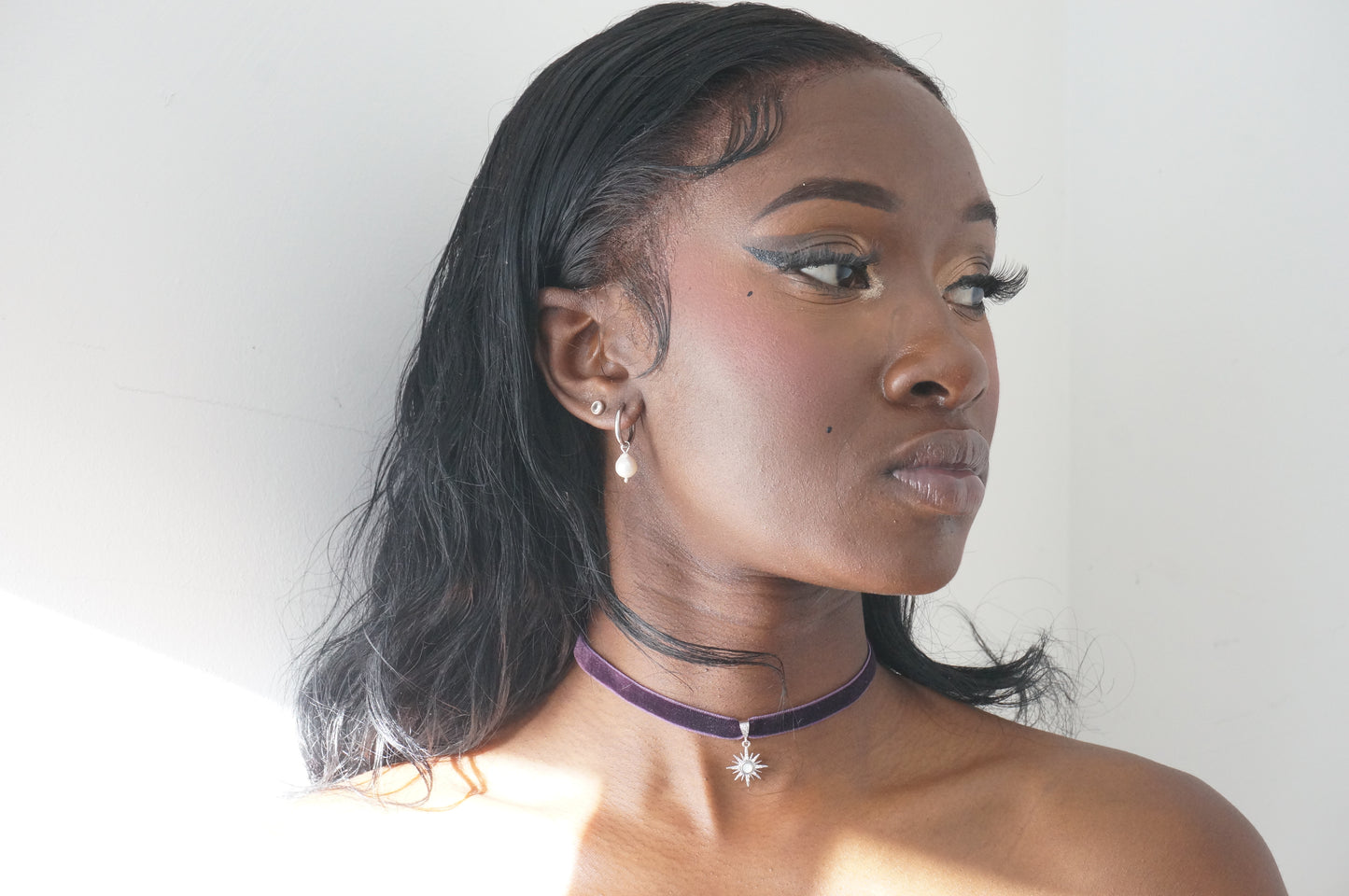 Sun Black/Purple Stretch Velvet Choker / Gold Silver Choker