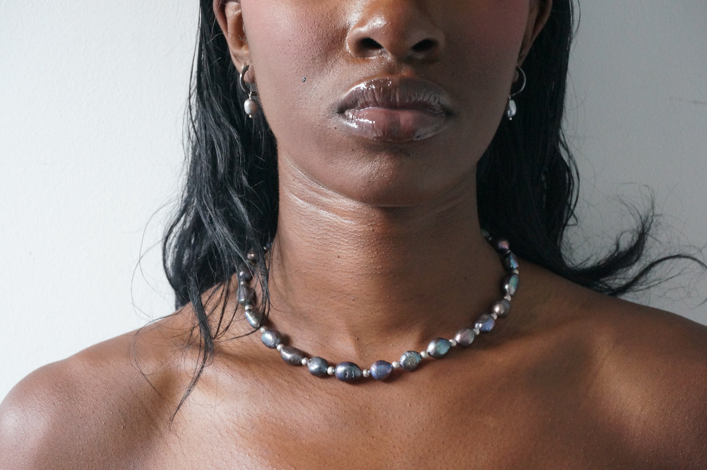Pearl Strand Choker Necklace, Freshwater/peacock dyed Pearl Necklace, Vintage Style Baroque Pearl Necklace, Dainty Pearl Choker Necklace