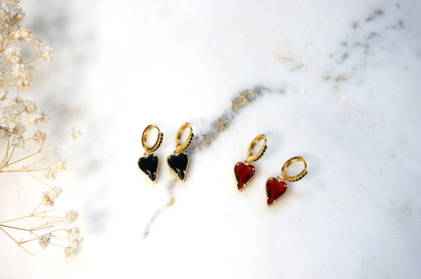 ALICE Black/Red Heart Hoop Earrings/Huggies