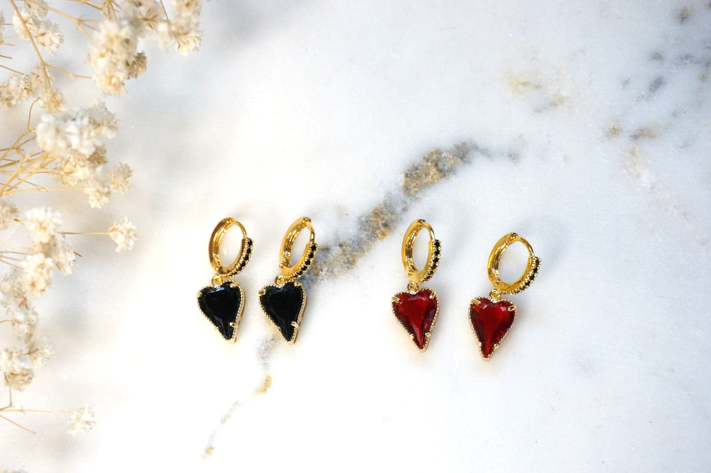 ALICE Black/Red Heart Hoop Earrings/Huggies