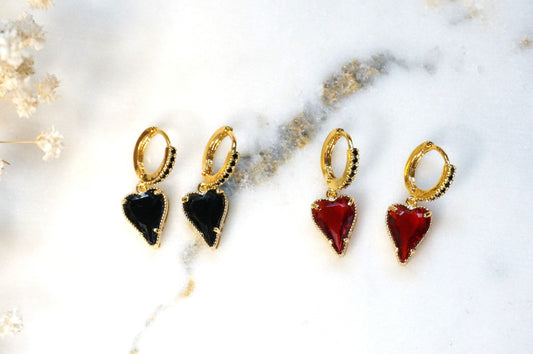 ALICE Black/Red Heart Hoop Earrings/Huggies