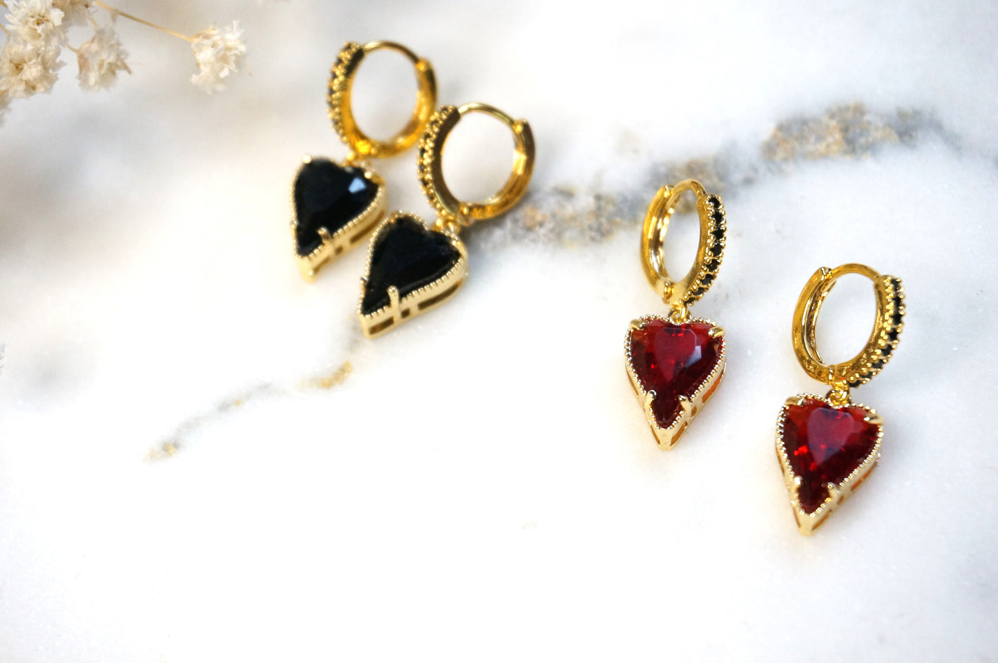 ALICE Black/Red Heart Hoop Earrings/Huggies