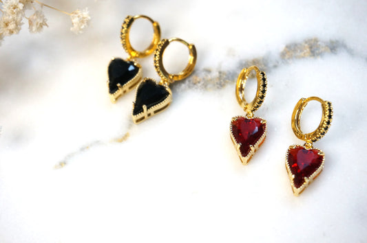 ALICE Black/Red Heart Hoop Earrings/Huggies