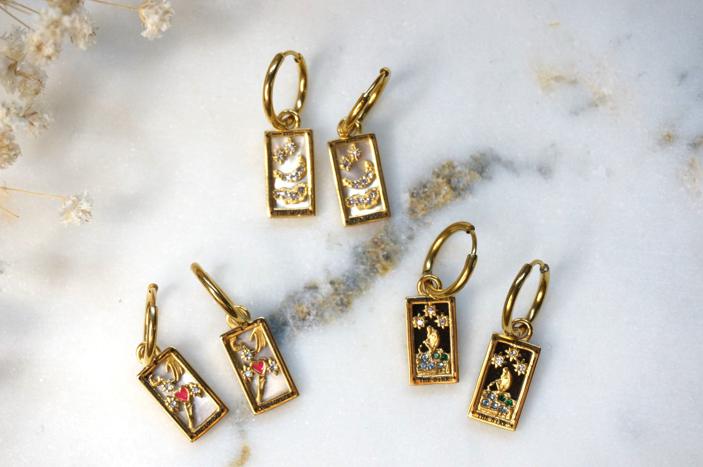 Tarot The Star/The Moon/The Lovers Gold huggies