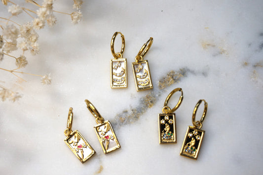 Tarot The Star/The Moon/The Lovers Gold huggies
