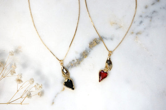 Alice Hand Holding Black/Red Heart Necklace