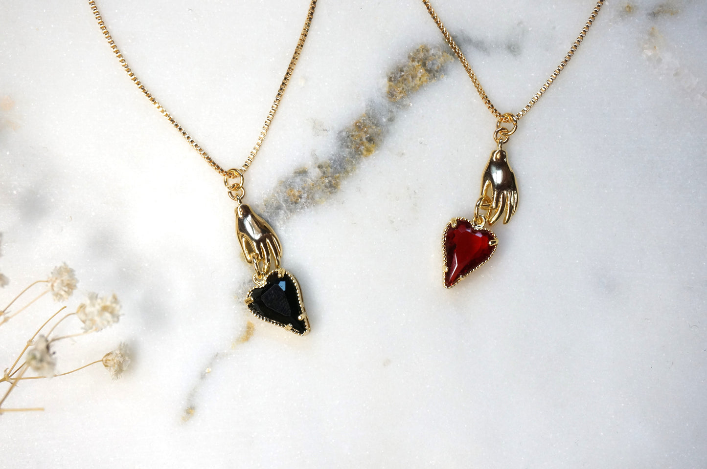 Alice Hand Holding Black/Red Heart Necklace