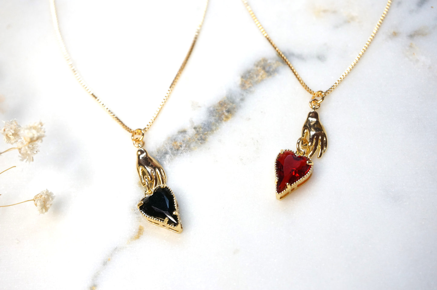 Alice Hand Holding Black/Red Heart Necklace