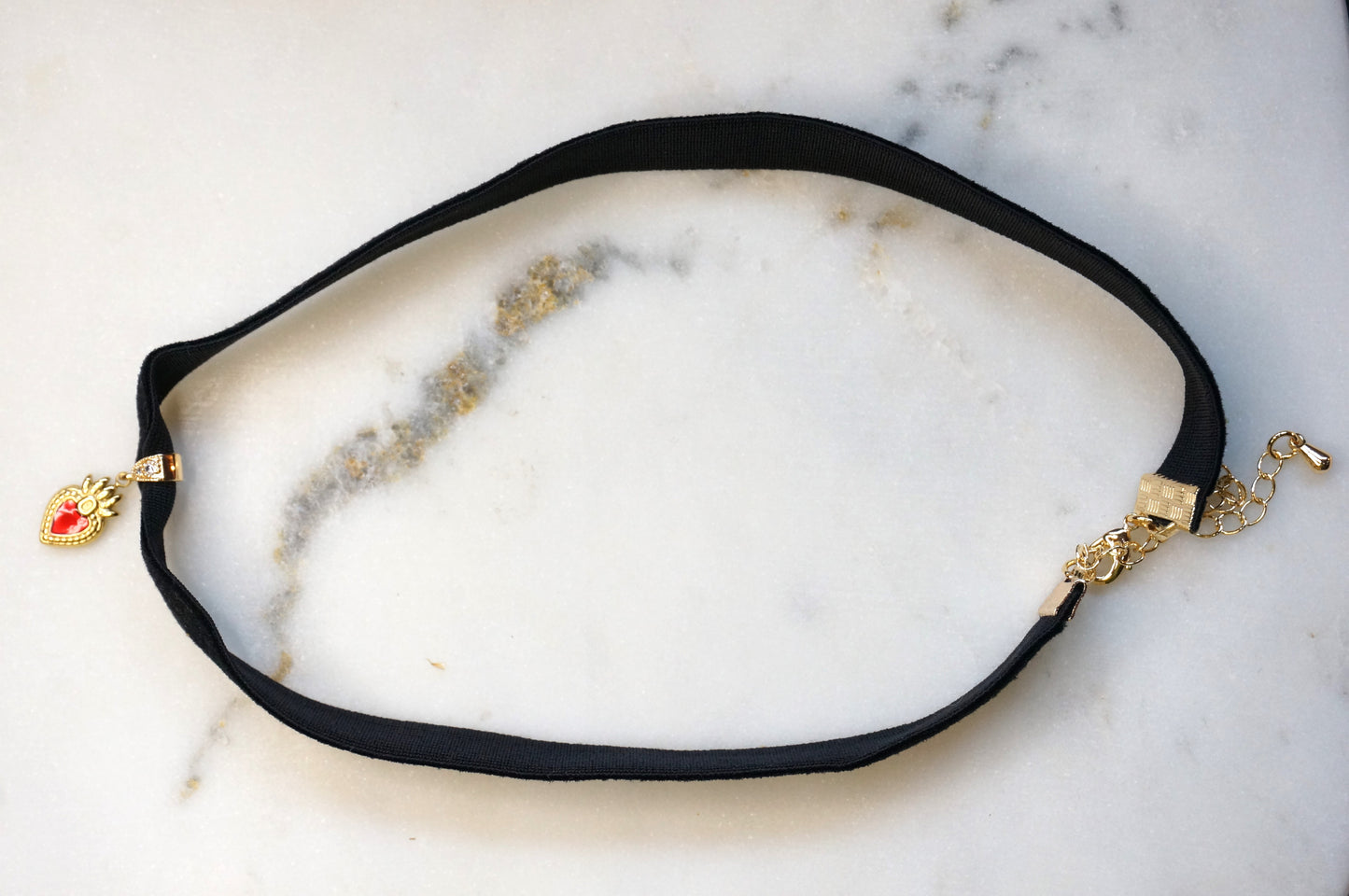 Gold Winged Sacred Heart / Dainty Sacred Heart Velvet Choker