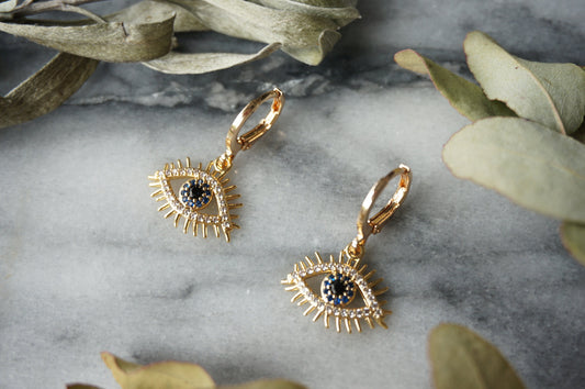 CALYPSO Evil Eye Gold Huggie Hoop Earrings