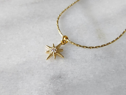 Dainty Tiny North Star 24k Gold Plated Necklace