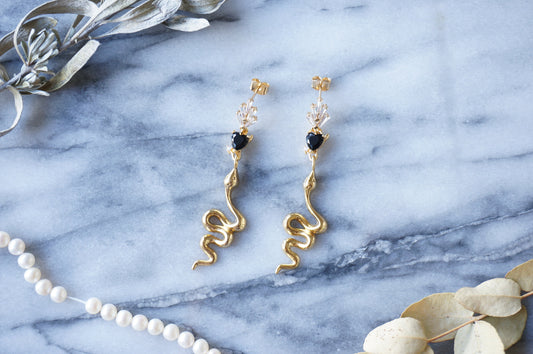 EDEN Devil's Heart and Serpent Earrings/ Snake Tarot Earrings