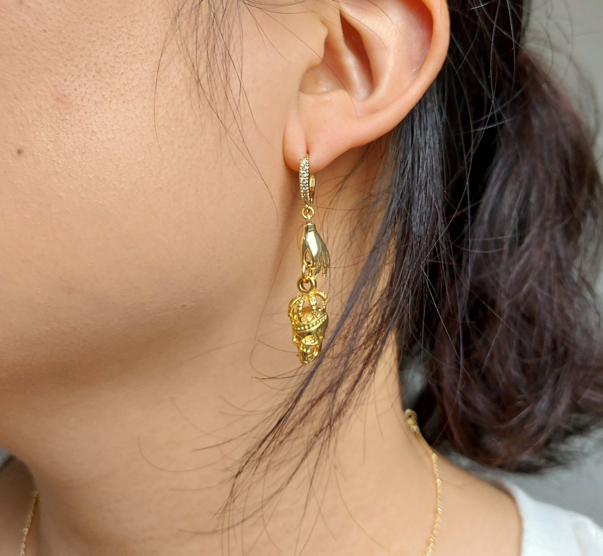 SPARROW Gold/Silver Dagger and Skull Mismatched Huggie Earrings/ Sword and Skull Earrings