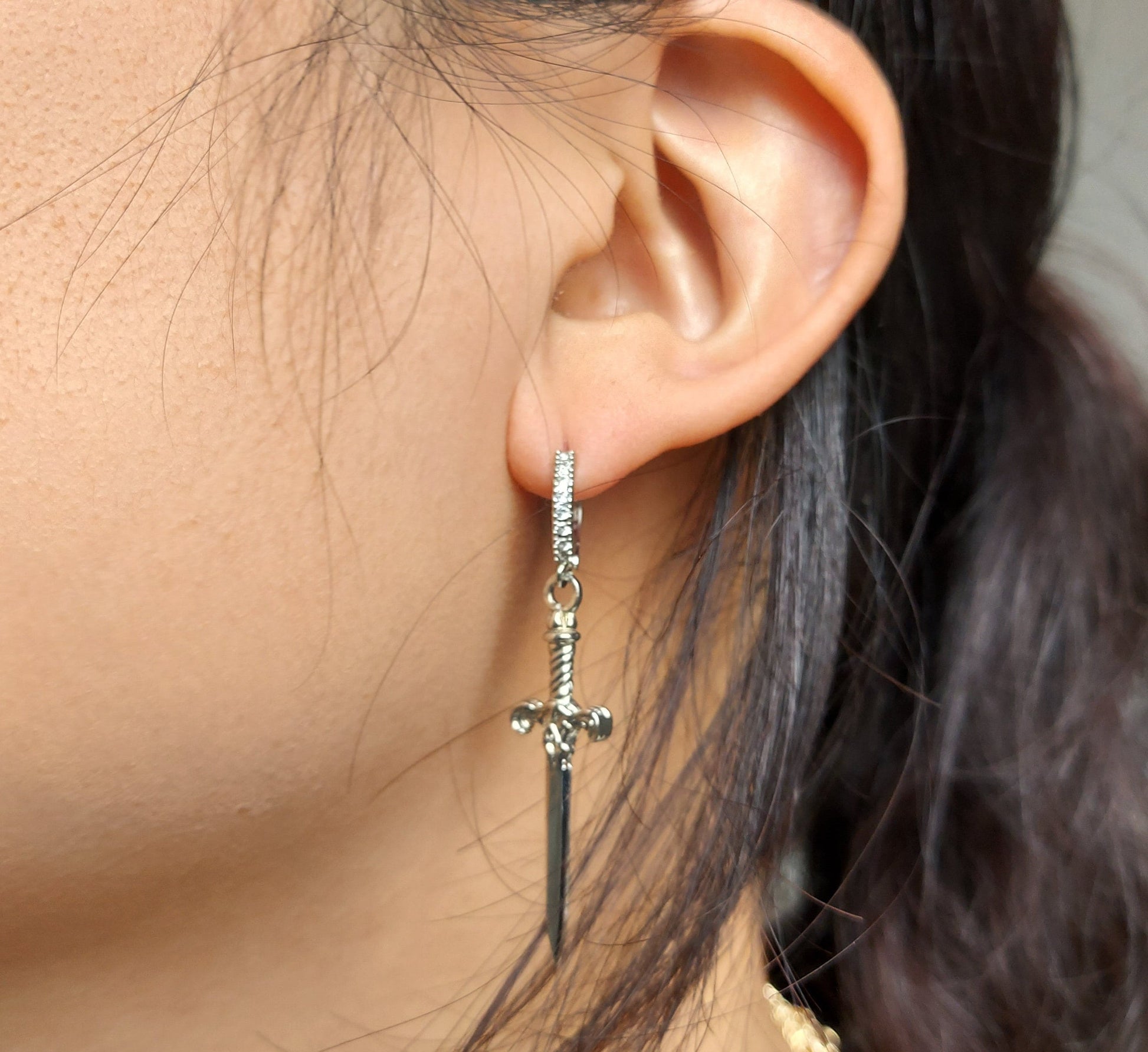SPARROW Gold/Silver Dagger and Skull Mismatched Huggie Earrings/ Sword and Skull Earrings