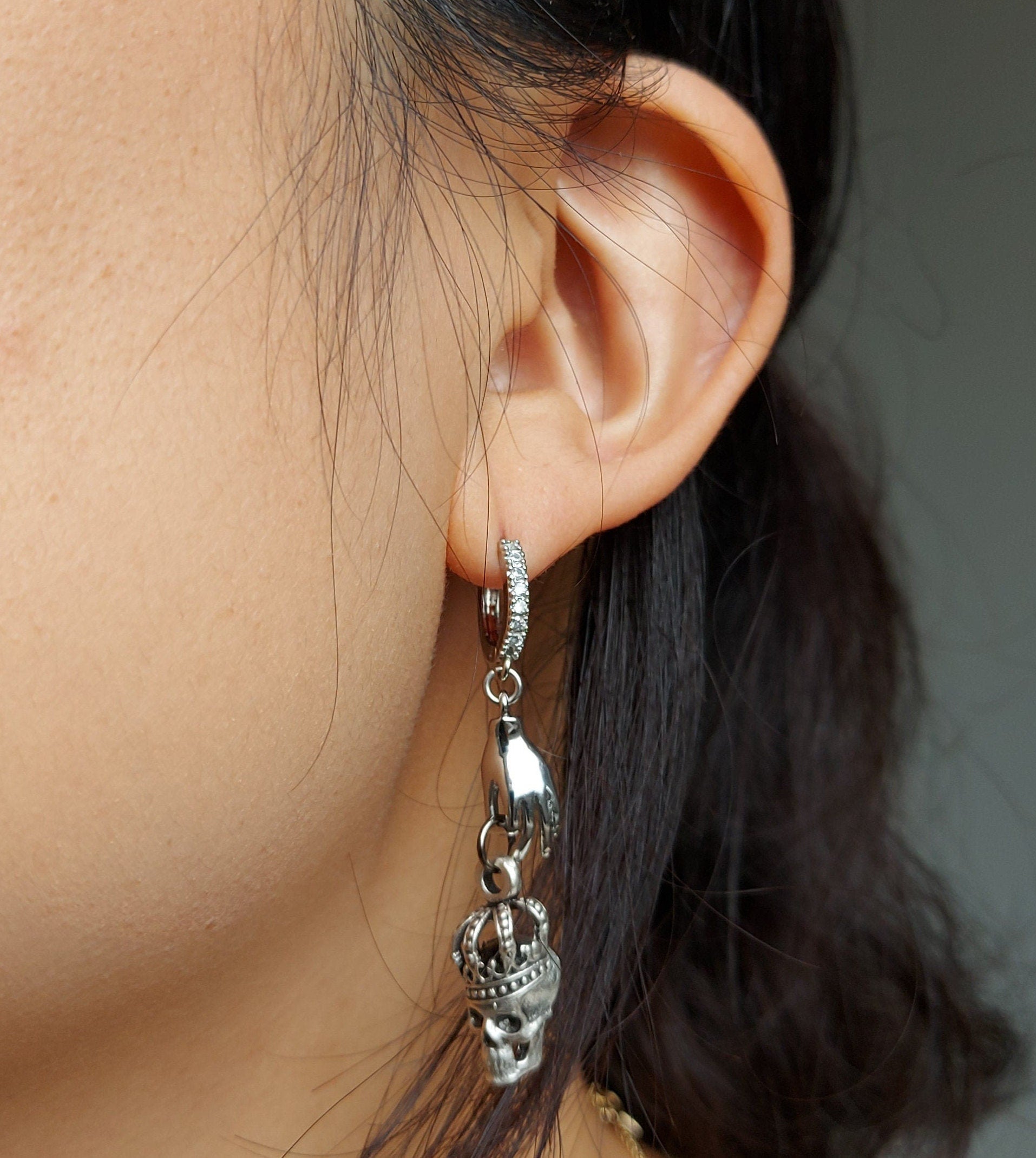 SPARROW Gold/Silver Dagger and Skull Mismatched Huggie Earrings/ Sword and Skull Earrings