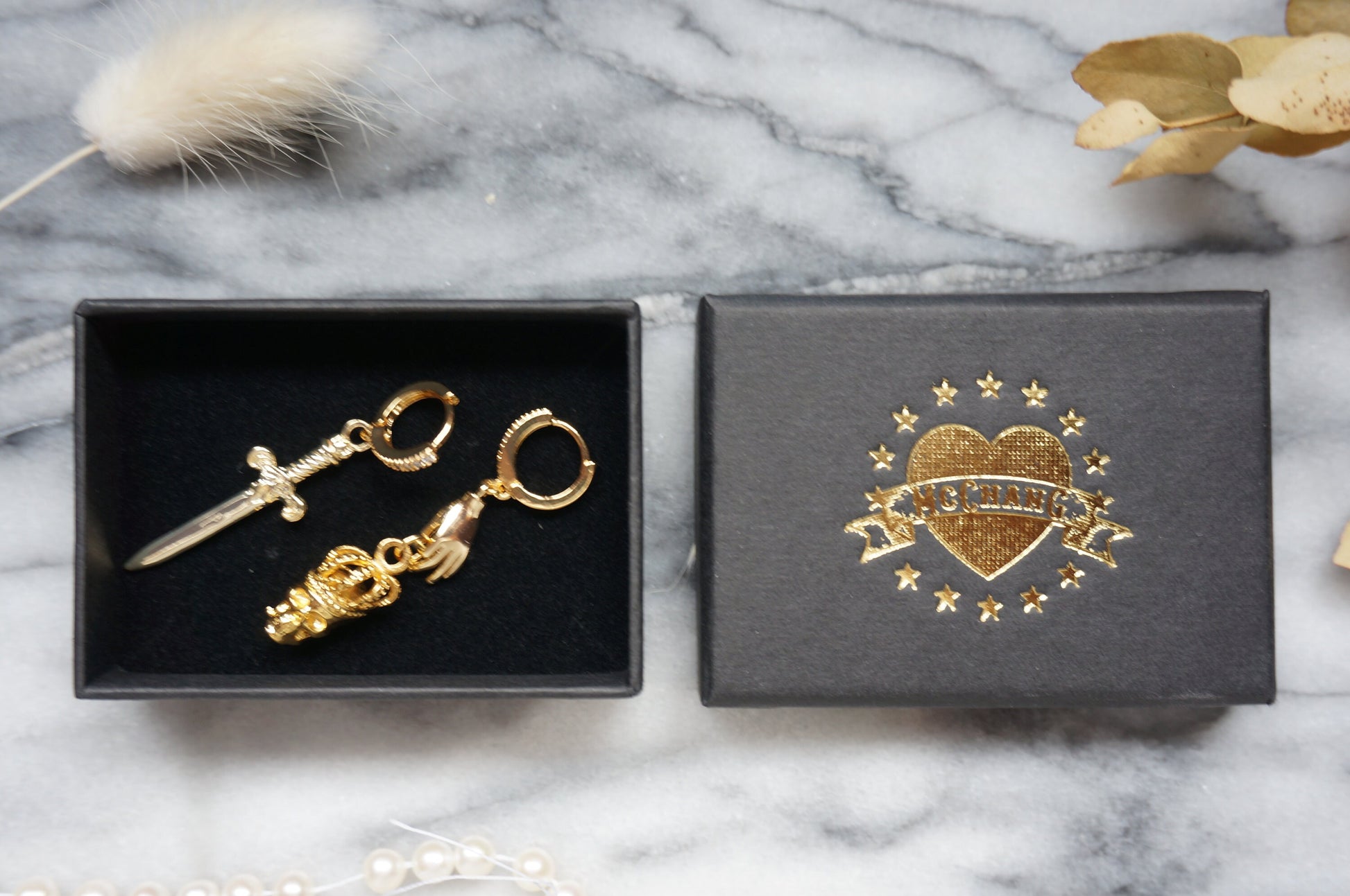 SPARROW Gold/Silver Dagger and Skull Mismatched Huggie Earrings/ Sword and Skull Earrings