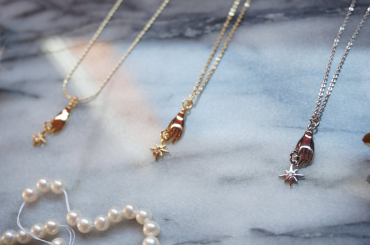 Dainty Gold/Silver Tarot Hand and Star Necklace