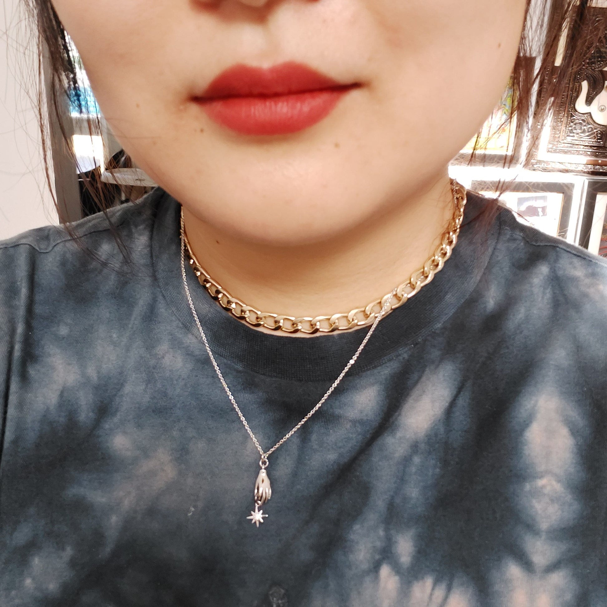 Dainty Gold/Silver Tarot Hand and Star Necklace