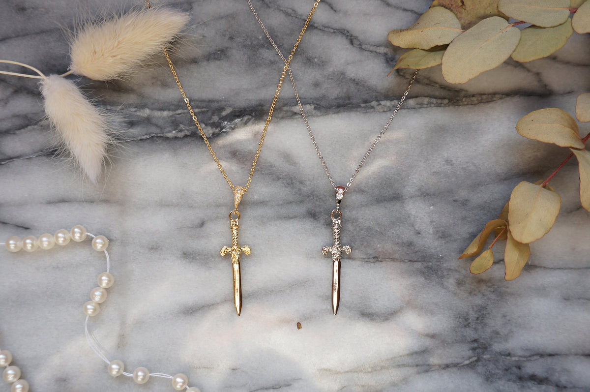 Gold/Silver / Black Antique Sword Necklace / Dagger Necklace