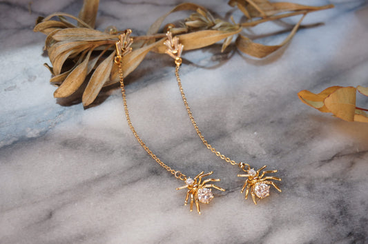 ARAGOG Gold/Silver Spider Dainty Chain Drop Earrings