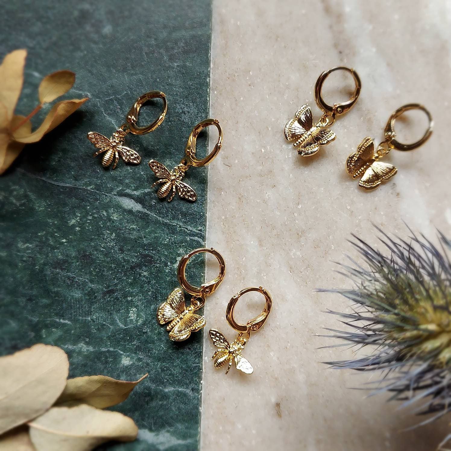 BUMBLE Gold Bee/Butterfly Mix & Match Mini Hoop/Huggie Earrings