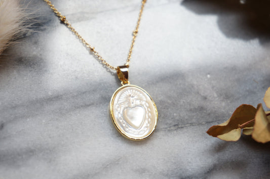 Sacred Heart Mother of Pearl Dainty Necklace