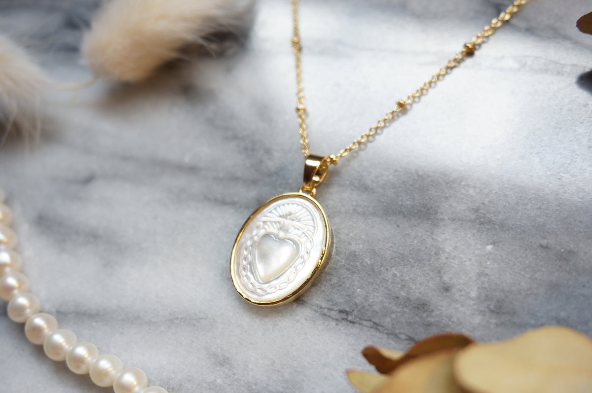Sacred Heart Mother of Pearl Dainty Necklace