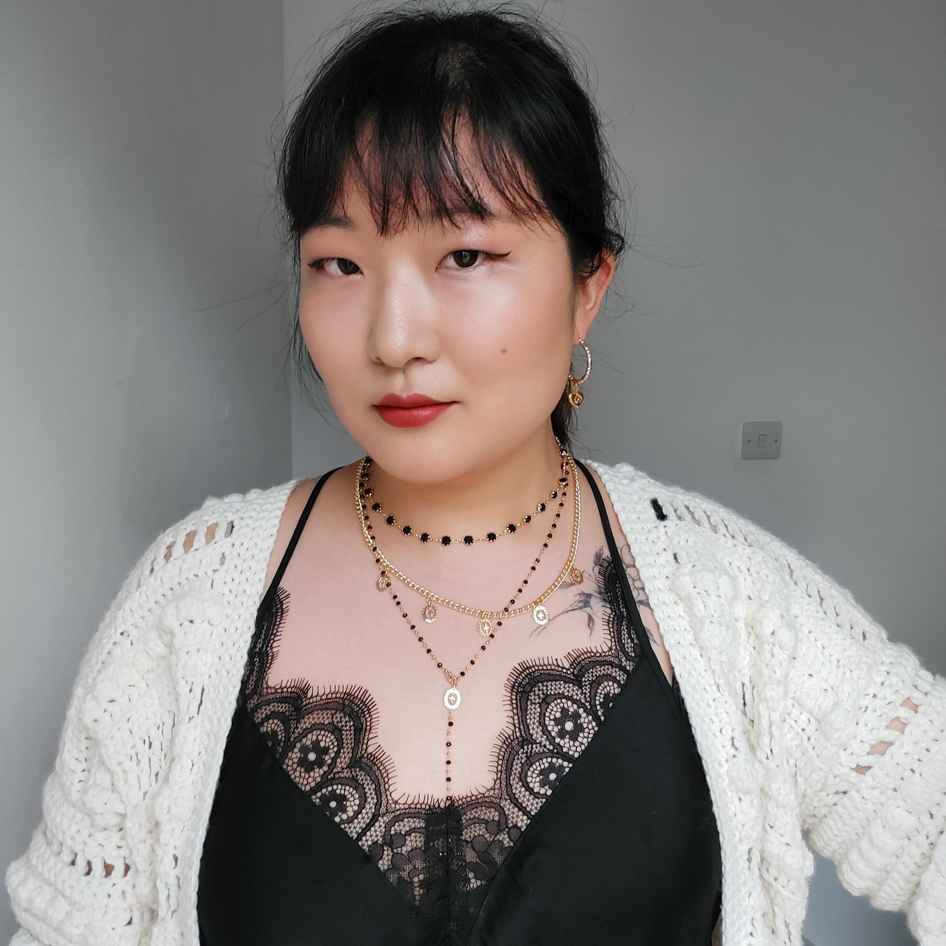 Deep Green / Red Crystal Gold Chain Choker/ Gold Chain Choker