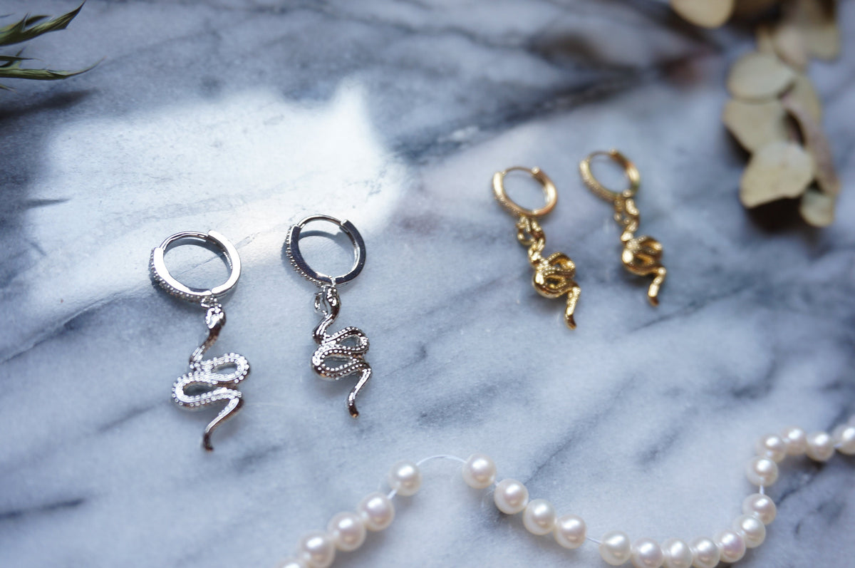 SERPENT Gold/Silver Snake Huggie Hoop Earrings
