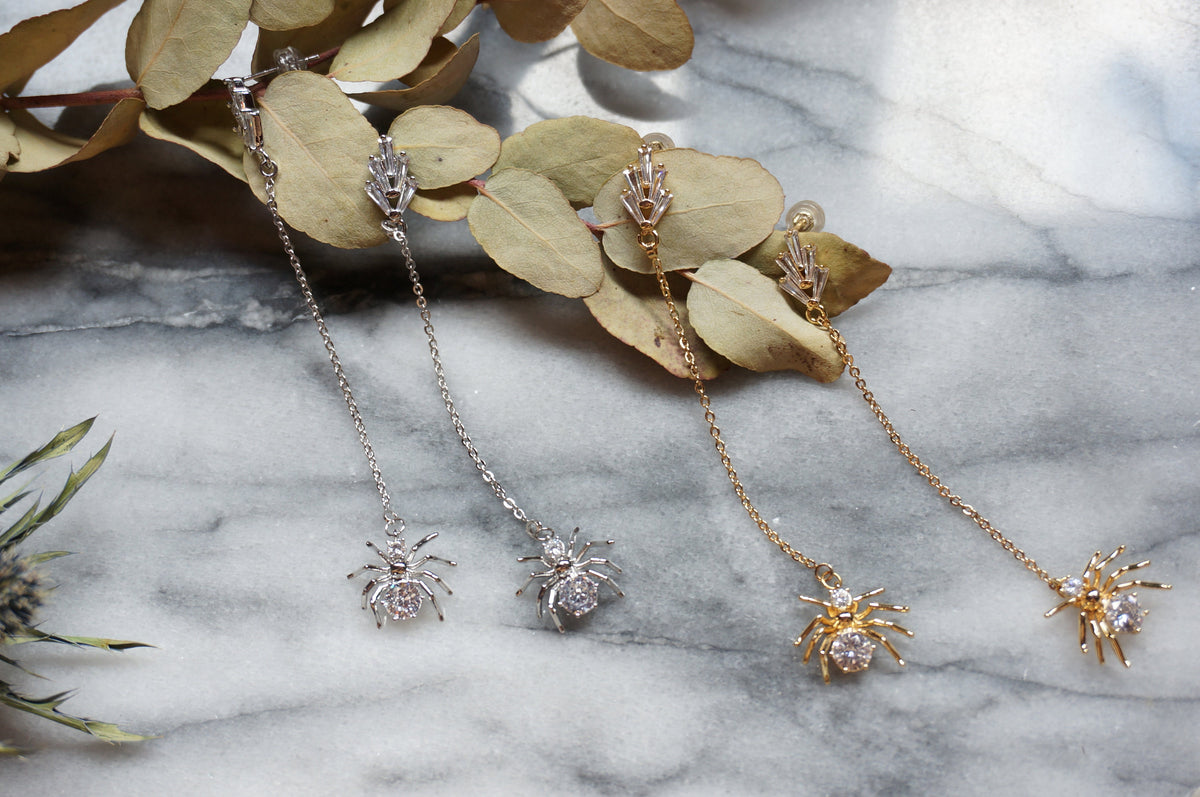 ARAGOG Gold/Silver Spider Dainty Chain Drop Earrings