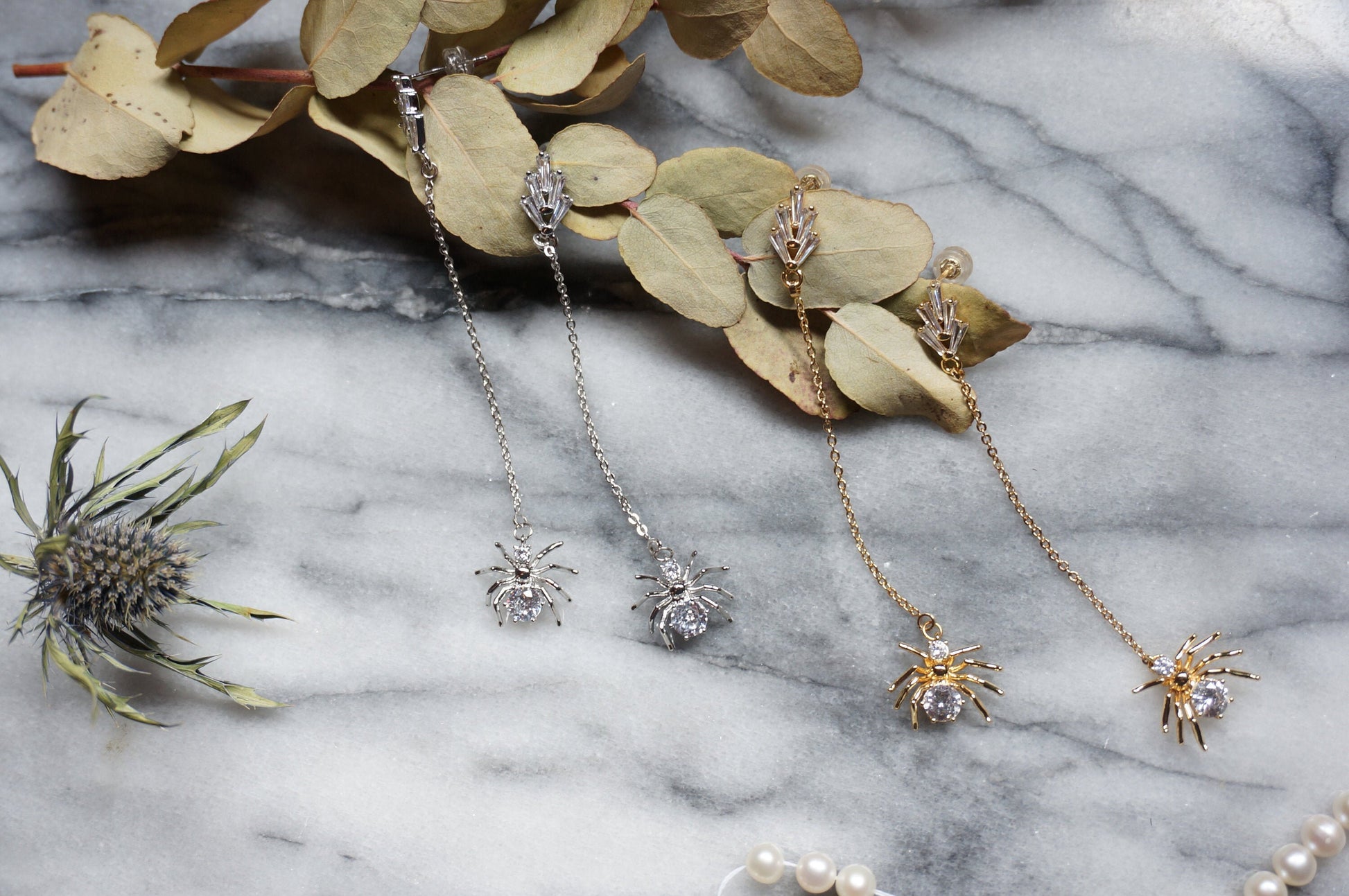 ARAGOG Gold/Silver Spider Dainty Chain Drop Earrings