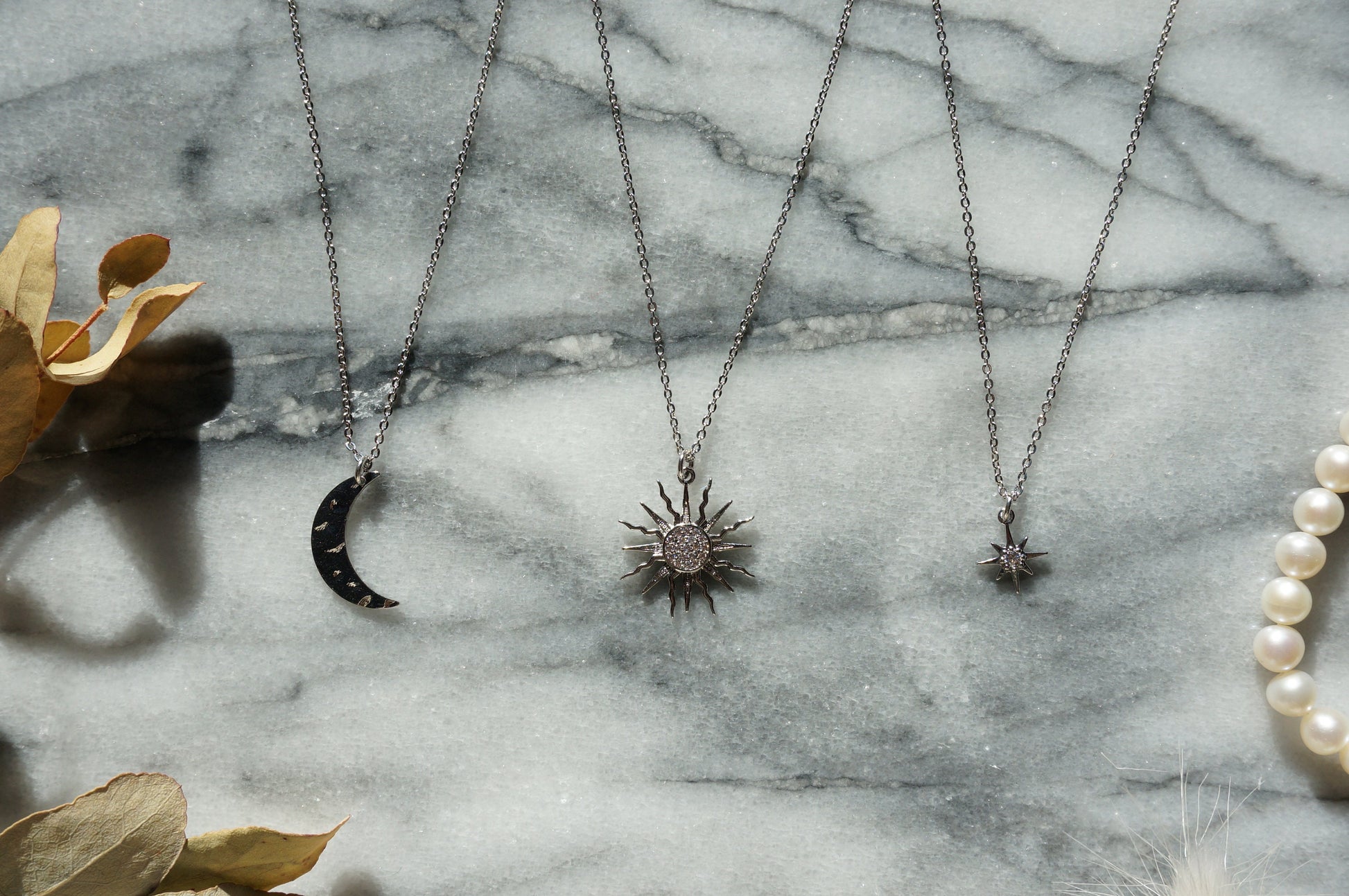 SOLSTICE Star / Sun / Moon Dainty Silver Necklaces