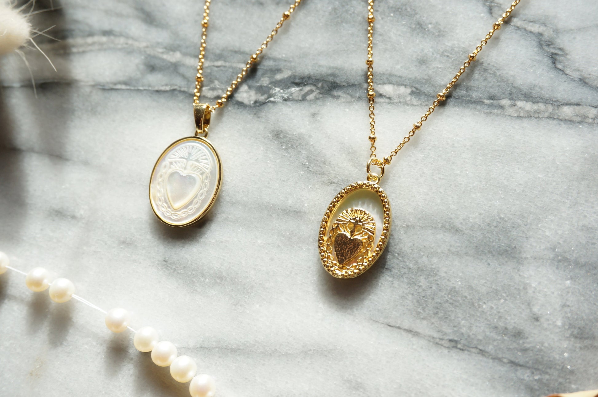 Gold Sacred Heart Mother of Pearl Dainty Necklace