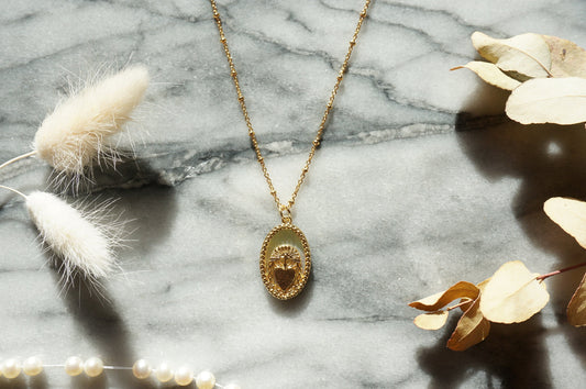 Gold Sacred Heart Mother of Pearl Dainty Necklace