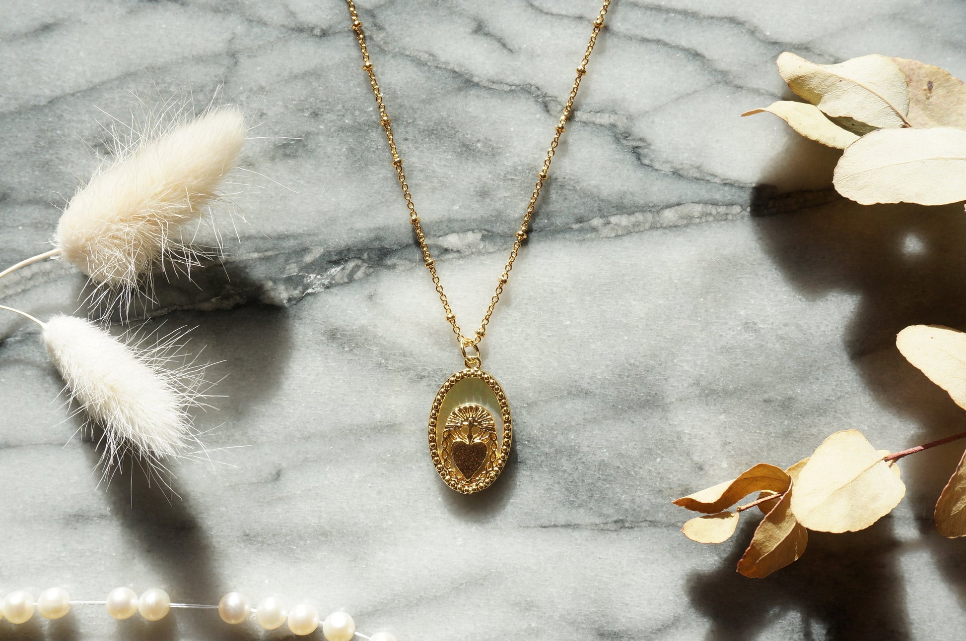 Gold Sacred Heart Mother of Pearl Dainty Necklace