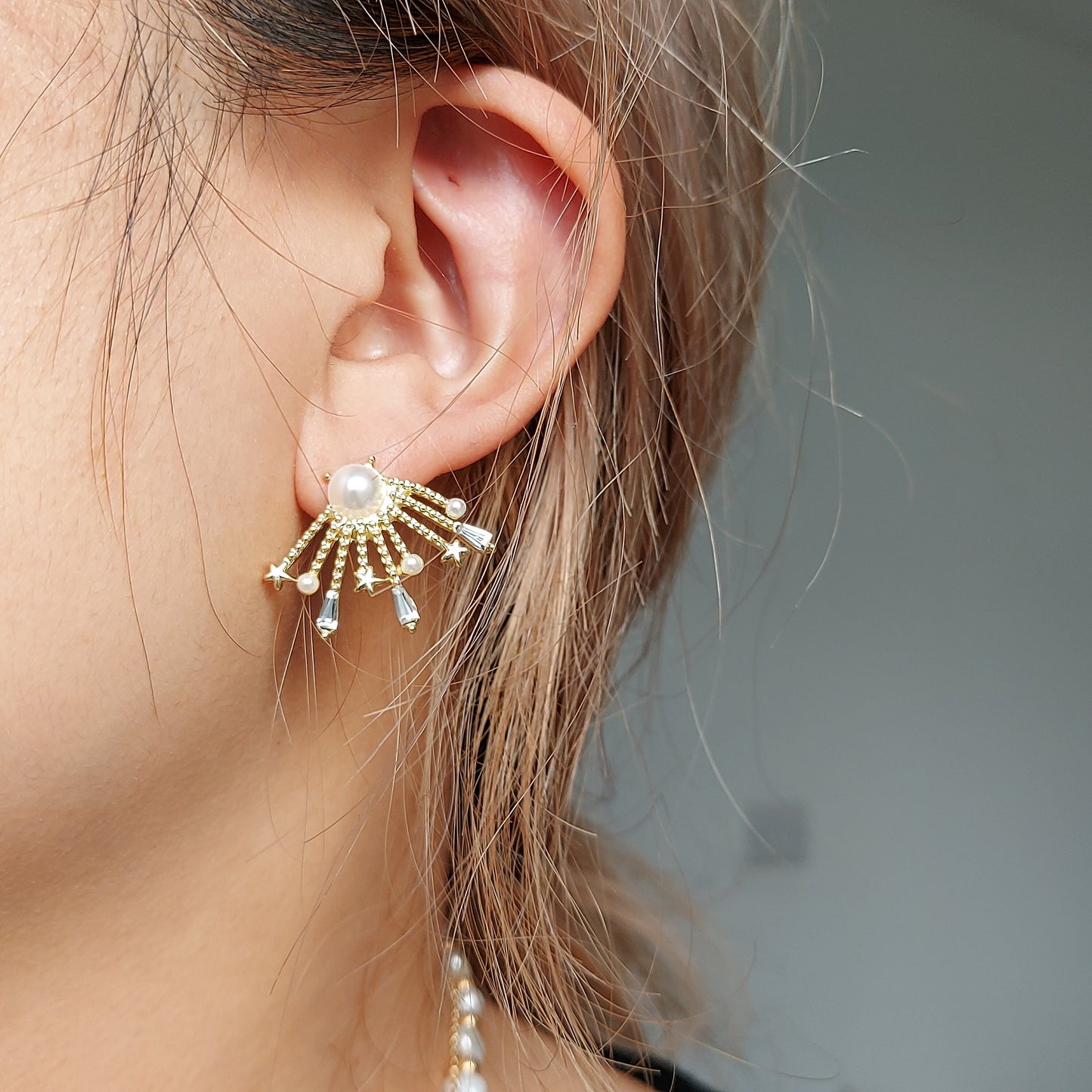Pearl and Stars Art Deco Stud Earrings
