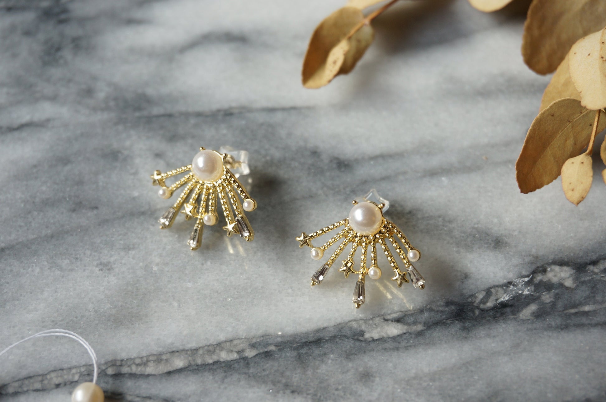 Pearl and Stars Art Deco Stud Earrings