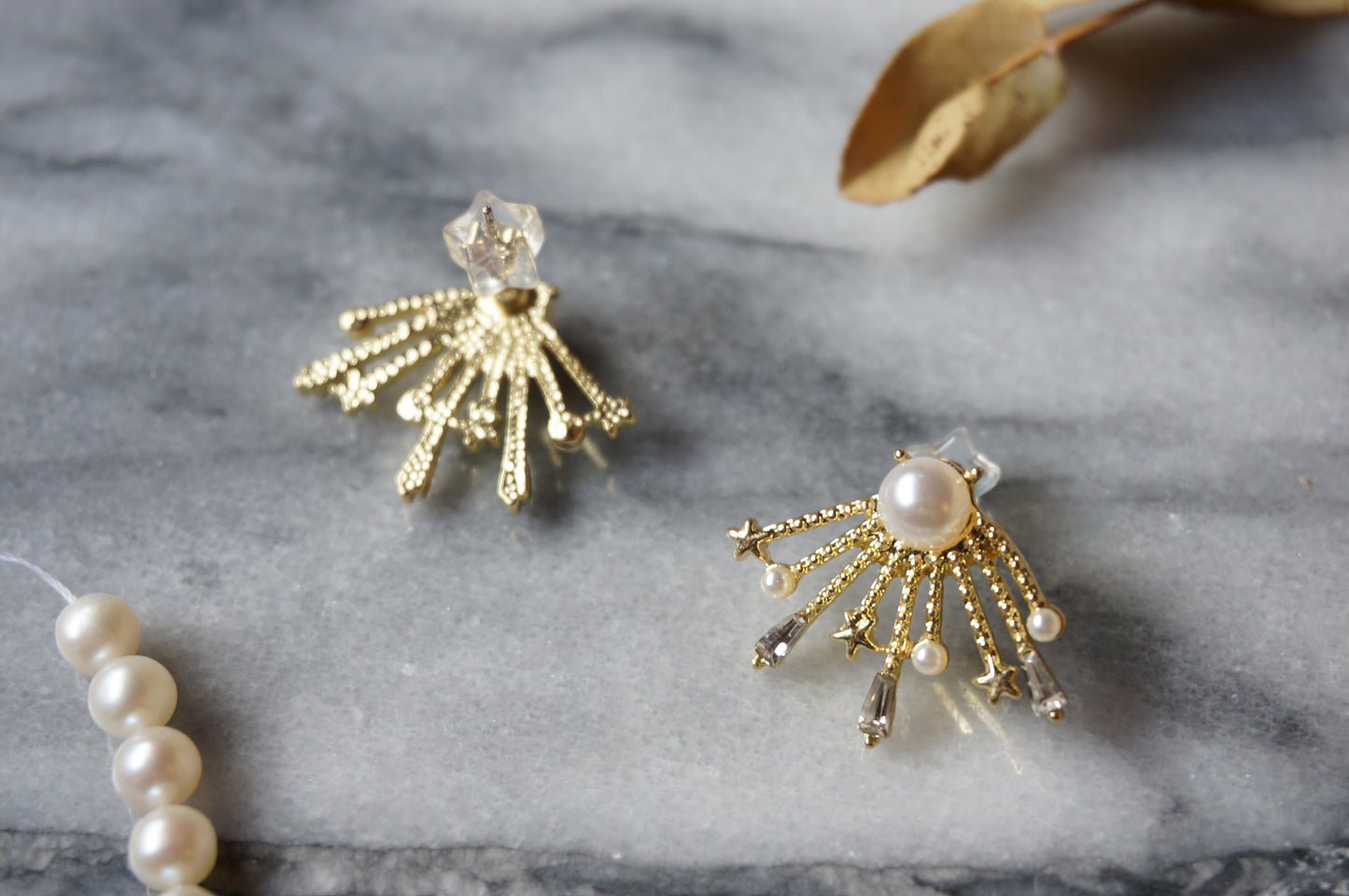 Pearl and Stars Art Deco Stud Earrings