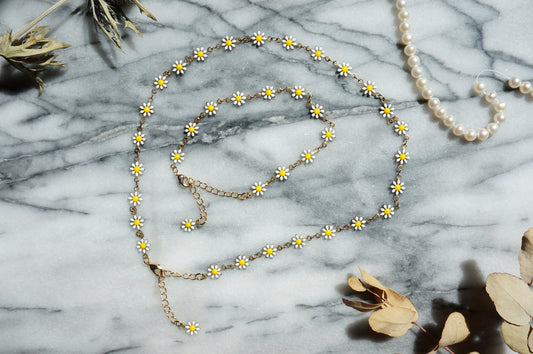 DAISY Flower Raw Brass Chain Choker and Bracelet
