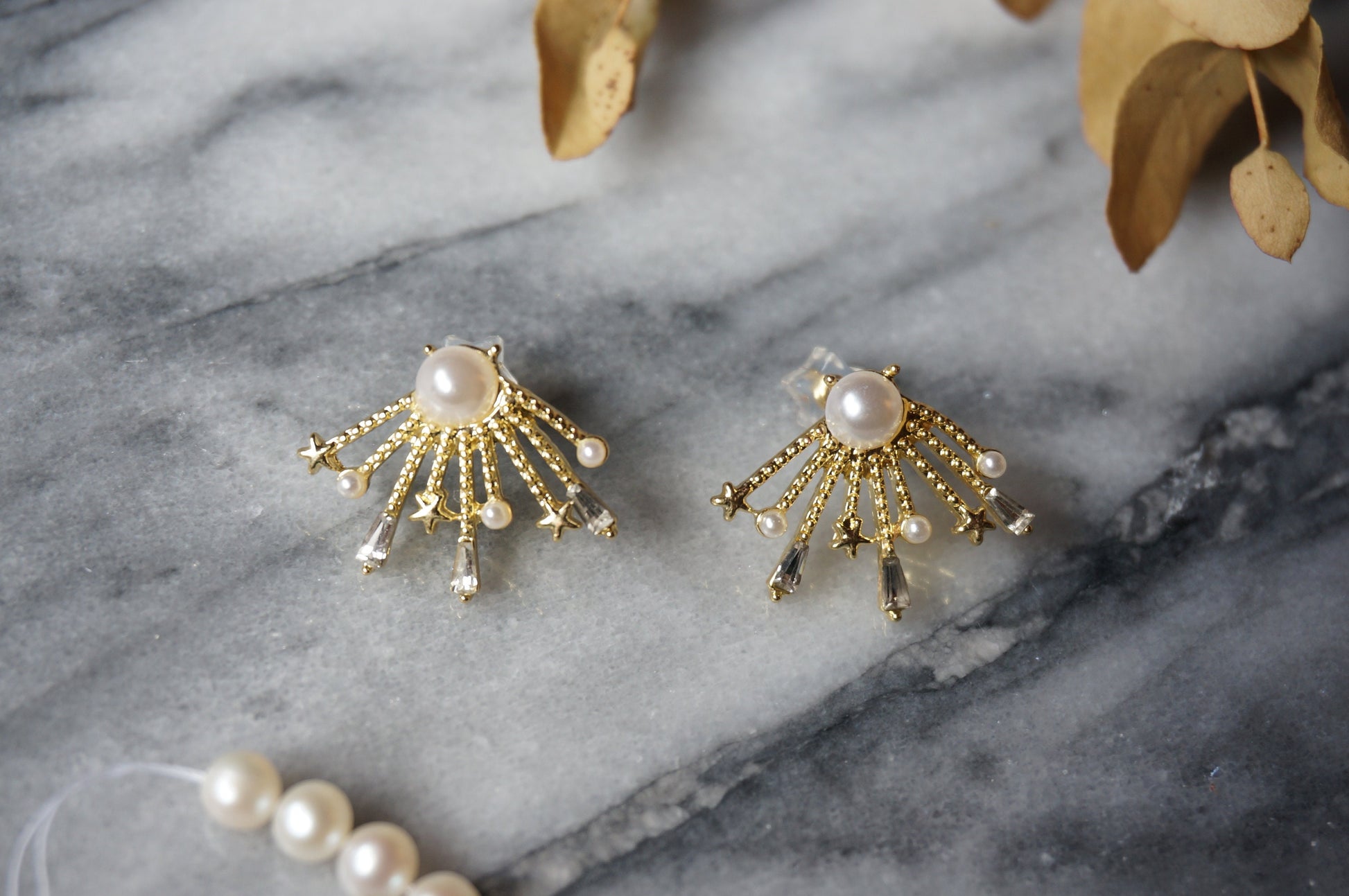 Pearl and Stars Art Deco Stud Earrings