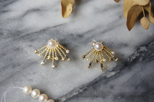 Pearl and Stars Art Deco Stud Earrings
