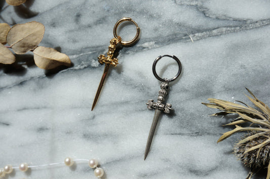 Ace Of Swords Antique Dagger SINGLE Huggie Hoop Earring / Tarot Sword Earring SINGLE