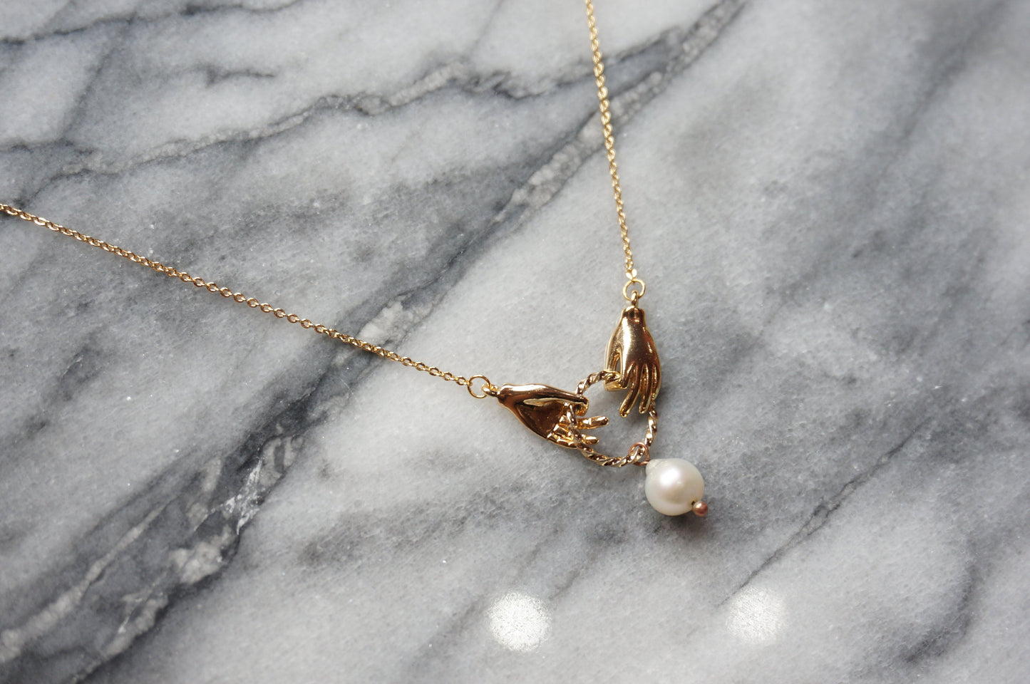 HAND-PICKED Teardrop Pearl and hands dainty necklace