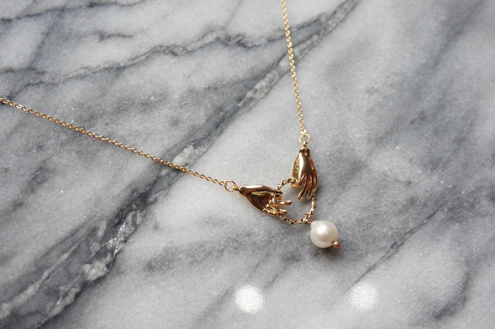 HAND-PICKED Teardrop Pearl and hands dainty necklace