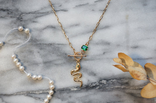 LOKI Green Snake Dainty Toggle Necklace