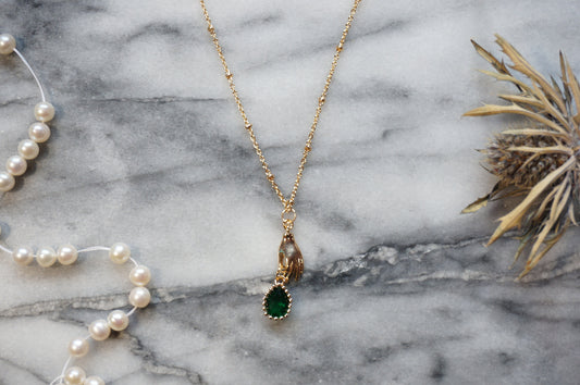 EVA Green Teardrop and Hand Dainty Necklace