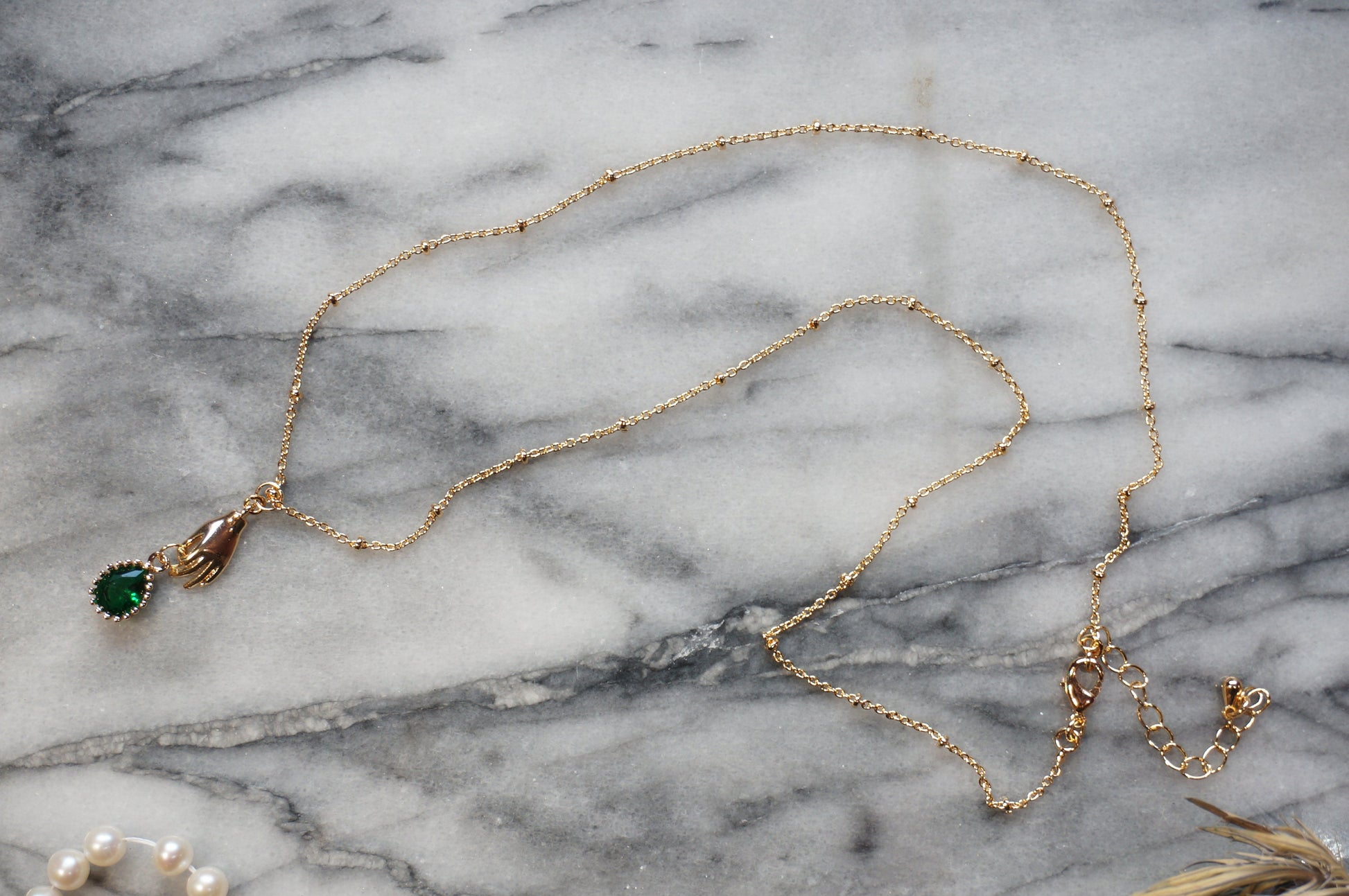 EVA Green Teardrop and Hand Dainty Necklace