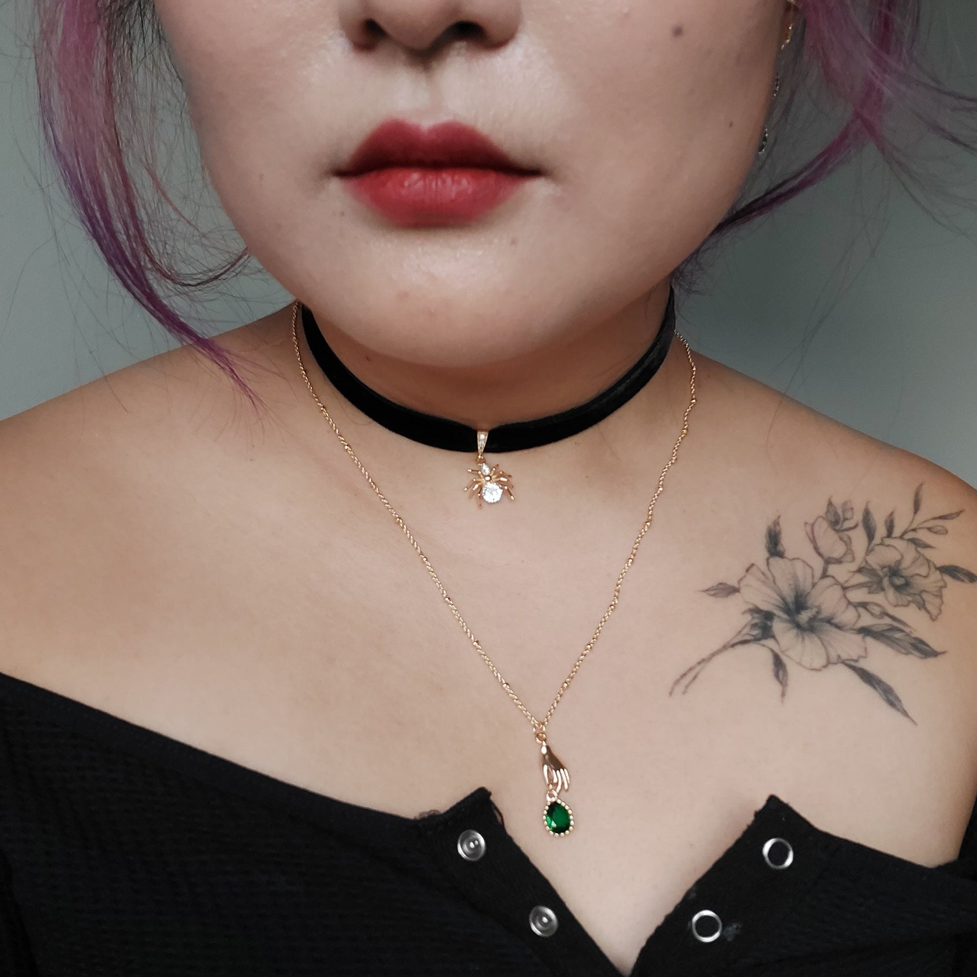 Spider and Black Stretch Velvet Choker